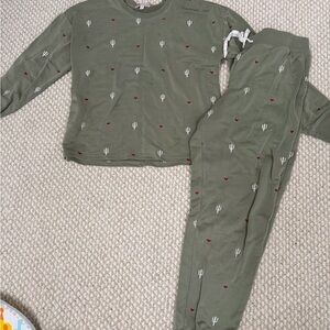 PJ Salvage Olive Green Cactus & Red Heart Pajama Set